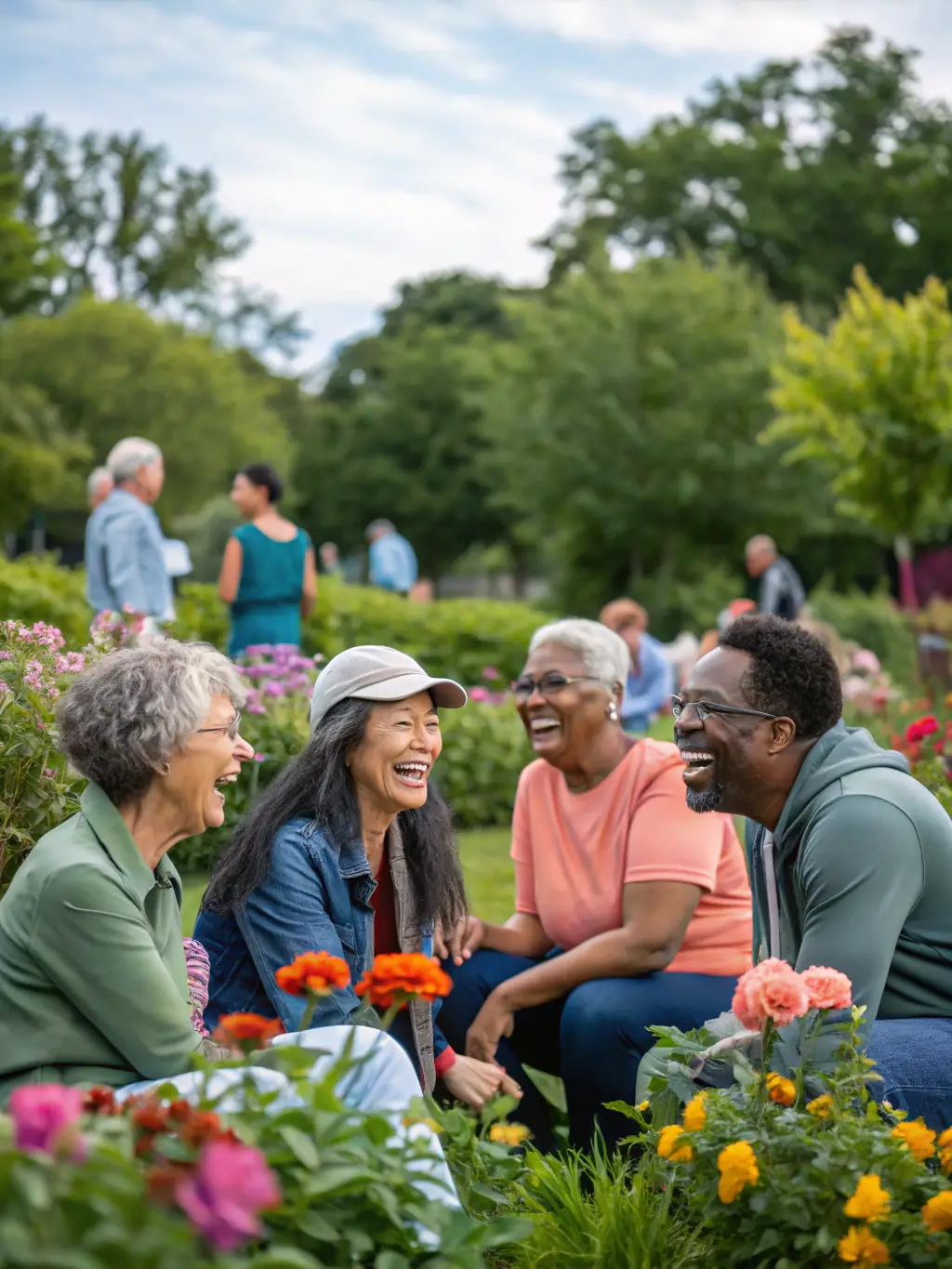 A group of diverse people smiling and laughing together during a SEVAD event, emphasizing community engagement and inclusivity.