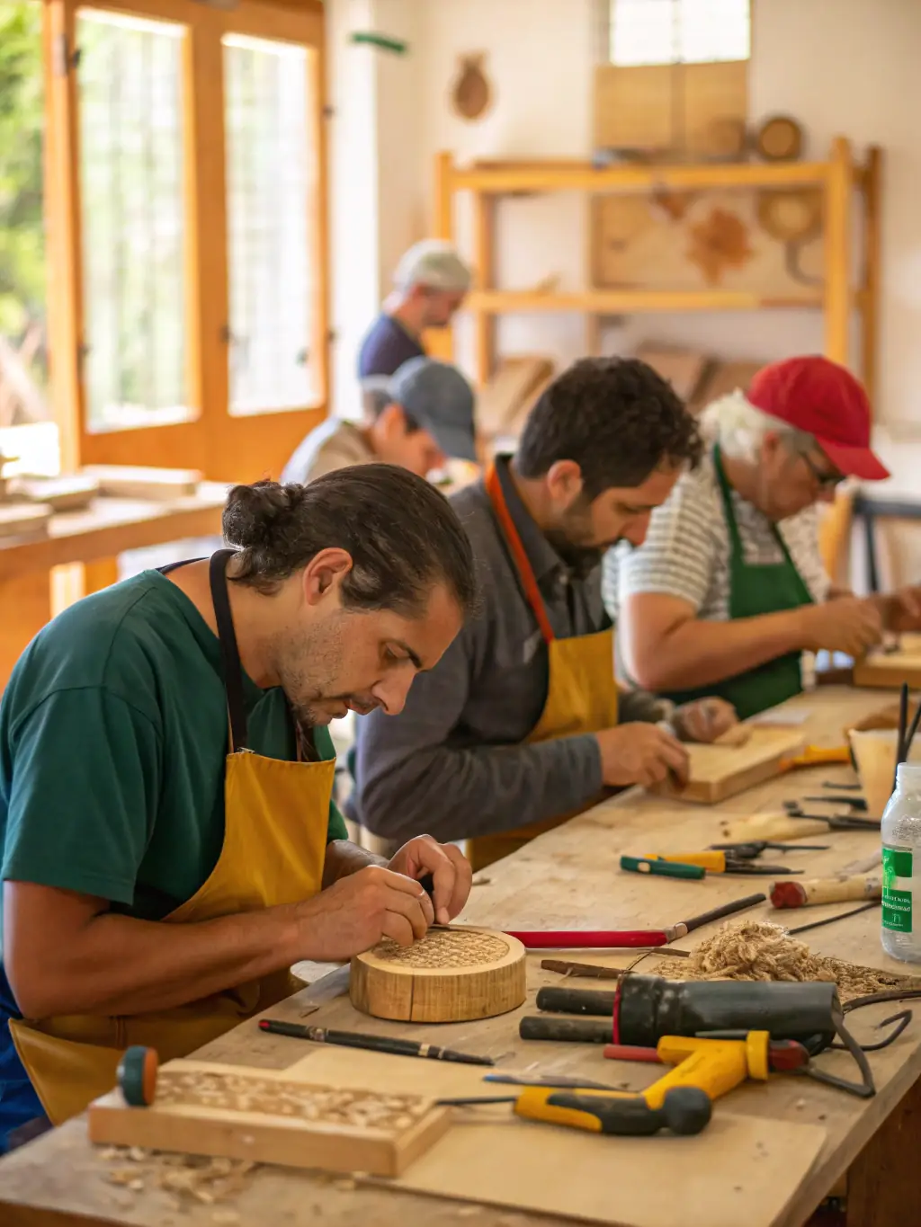 An image of participants engaging in a traditional craft workshop, with historical landmarks in the background, highlighting cultural preservation.